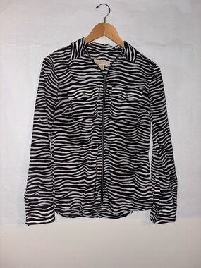 Michael Kors Zebra Print Zip Jacket Small Black White Shirt Top